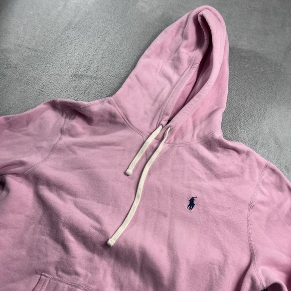 Polo Ralph Lauren Men's Pink Cotton Blend Fleece Pullover Hoodie Large